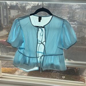 Chic Light Blue Sheer Blouse